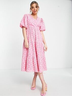 Miss Selfridge ASOS embroidered bubble gum pink floral dress